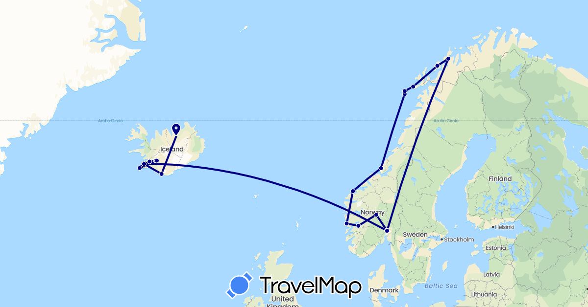TravelMap itinerary: driving in Iceland, Norway (Europe)